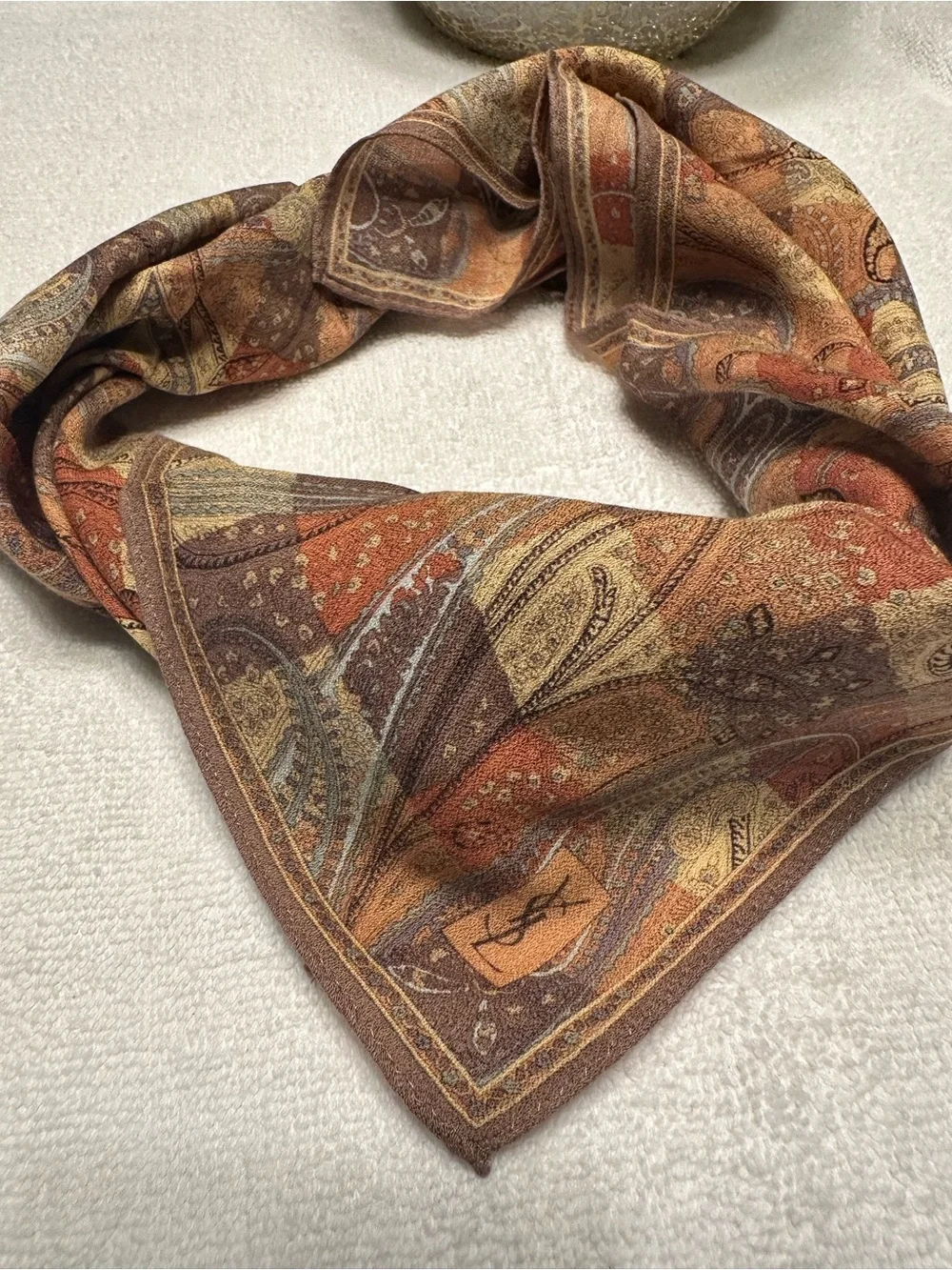 YSL Yves Saint Laurent Patchwork Paisley Square Scarf 21.5” EUC